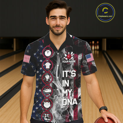 Red, White & Blue Smoke American Flag Patriotic Hawaiian Bowling Shirt Custom It's in my DNA Shirts NQS11266