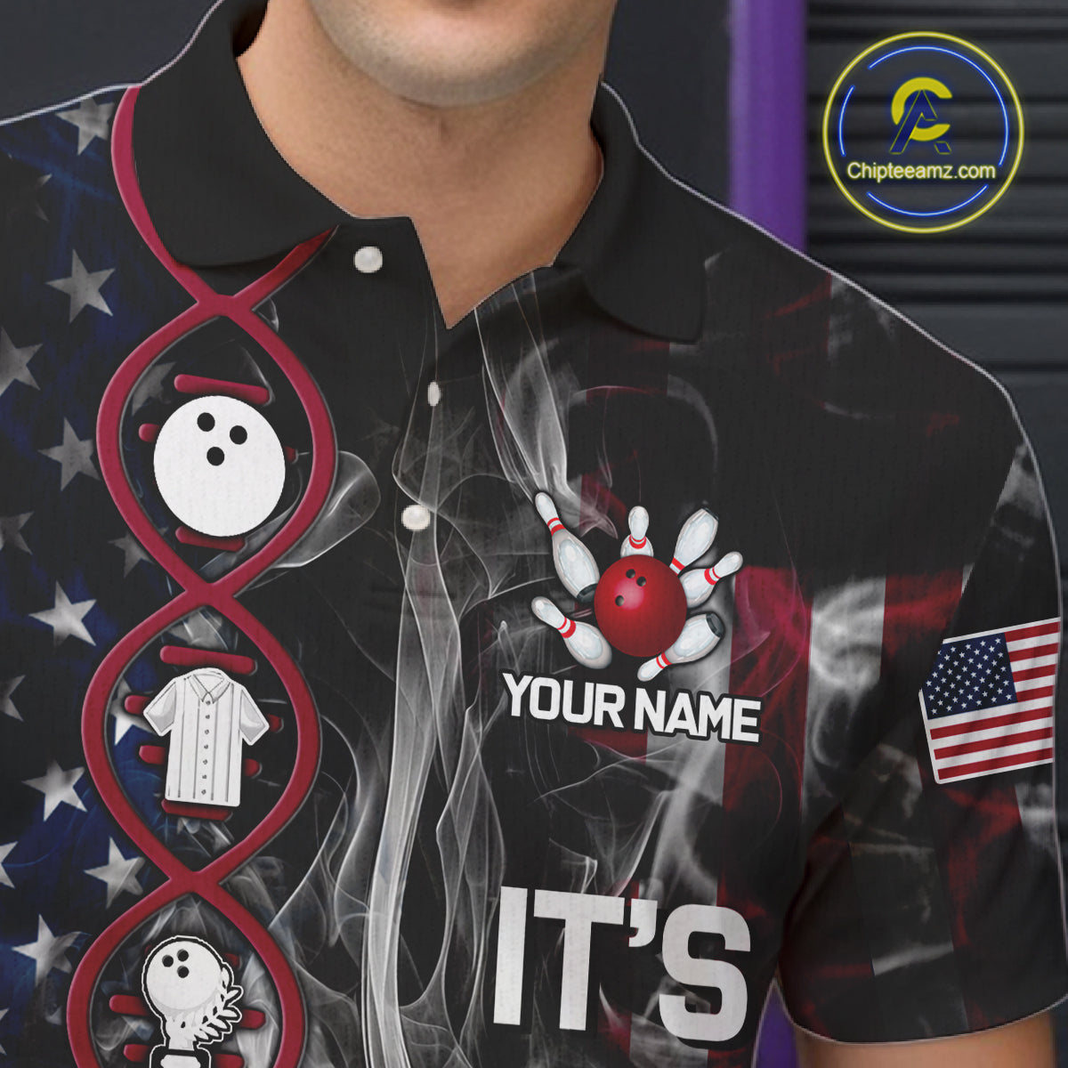 Red, White & Blue Smoke American Flag Patriotic Team Mens Bowling Shirt Custom It's in my DNA Shirts NQS11266