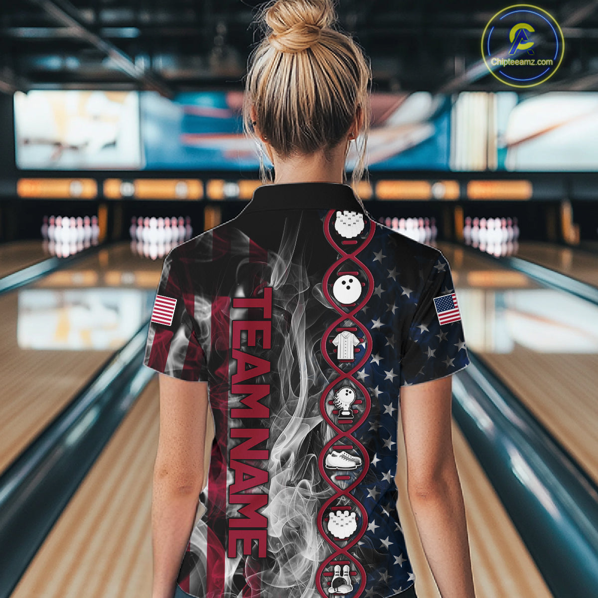 Red, White & Blue Smoke American Flag Patriotic Team Women Bowling Shirt Custom It's in my DNA Shirts NQS11266