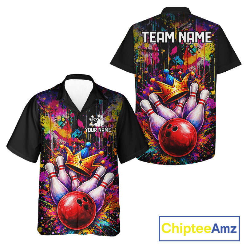 Colorful bowling jerseys Bowling Hawaiian Shirt Custom Bowling Team Button up shirts for bowlers NQS11473