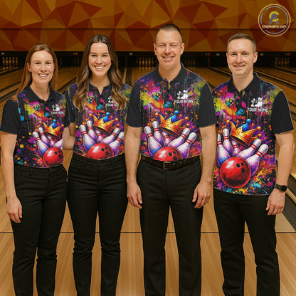 Colorful bowling jerseys Bowling Polo, 1/4 Zip Shirt for Men Custom Bowling Team shirts for bowlers NQS11473