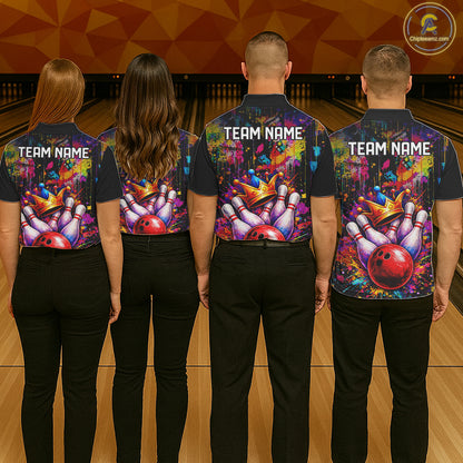 Colorful bowling jerseys Bowling Polo, 1/4 Zip Shirt for Men Custom Bowling Team shirts for bowlers NQS11473