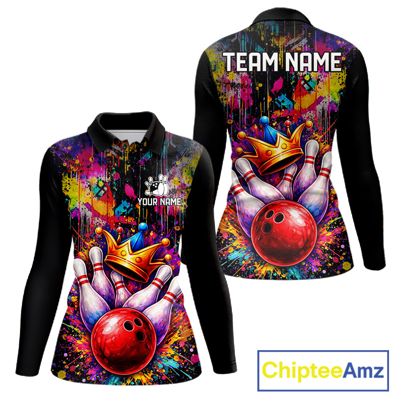 Colorful bowling jerseys Bowling Polo, 1/4 Zip Shirt for Women Custom Bowling Team shirts for bowlers NQS11473