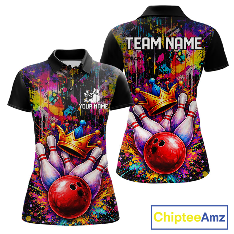 Colorful bowling jerseys Bowling Polo, 1/4 Zip Shirt for Women Custom Bowling Team shirts for bowlers NQS11473