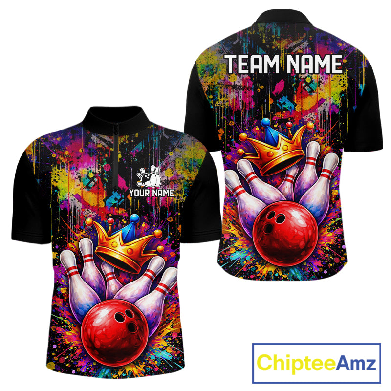 Colorful bowling jerseys Bowling Polo, 1/4 Zip Shirt for Men Custom Bowling Team shirts for bowlers NQS11473