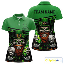 Load image into Gallery viewer, Green St Patrick Skull Golf and Beer Polo Golf shirts for Women Custom Team Ladies Golf attire NQS11475