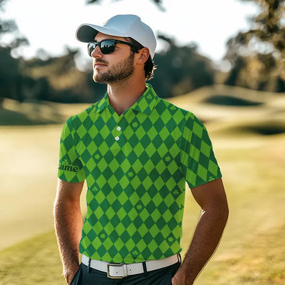 Personalized Green argyle pattern Men golf polo shirts Custom St Patrick day golf tops for men NQS9545
