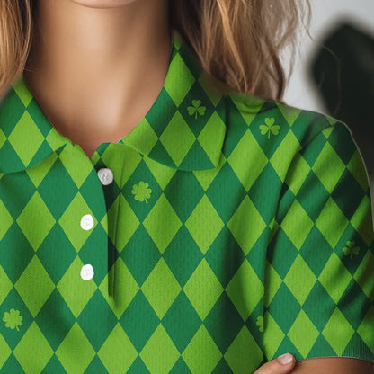 Personalized Green argyle pattern Women golf polo shirts Custom St Patrick day golf tops for women NQS9545