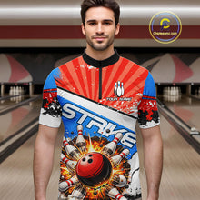Load image into Gallery viewer, Funny Bowling Boom Strike Bowling Shirt For Men Custom Red, White and Blue retro Team Bowling Jerseys NQS11661
