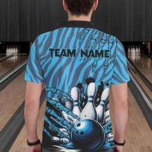 Load image into Gallery viewer, Funny Claw Blue Camo Men&#39;s bowling outfits custom bowling polo, Quarter Zip Shirts team jerseys NQS9704