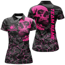 Load image into Gallery viewer, Black Skull camo bowling shirt for women custom bowling team jerseys, gifts for bowlers | Pink NQS8277