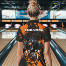 Load image into Gallery viewer, Black and Orange pattern Angry Gorilla Bowling shirts For Women Custom Gorilla Team Bowling Jerseys NQS11278
