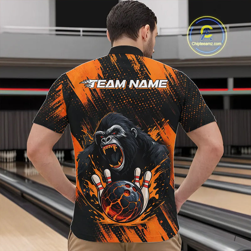 Black and Orange pattern Angry Gorilla Bowling shirts For Men Custom Gorilla Team Bowling Jerseys NQS11278