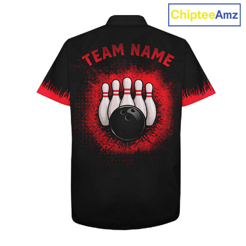 Black and Red Flame Dragon Bowling Hawaiian shirt Custom Dragon team bowling button up shirt NQS11482