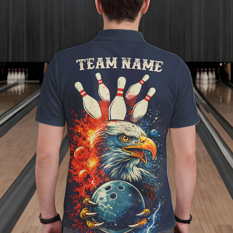 Custom Red, white and blue Eagle Retro Bowling Polo, 1/4 zip Shirts For Men, Bowling Team jerseys NQS11666