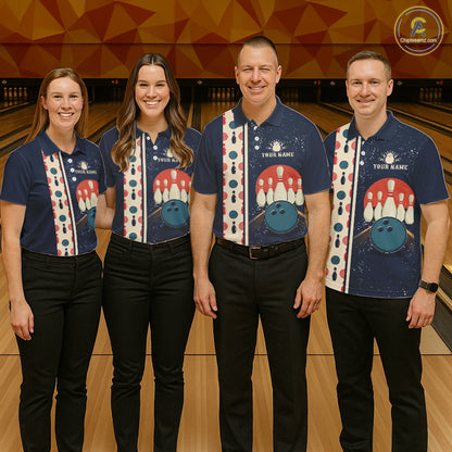 Custom Red, white and blue Eagle Retro Bowling Polo, 1/4 zip Shirts For Men, Bowling Team jerseys NQS11666