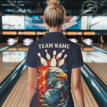Load image into Gallery viewer, Custom Red, white and blue Eagle Retro Bowling Polo, 1/4 zip Shirts For Women, Bowling Team jerseys NQS11666