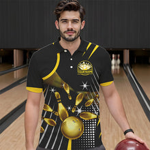 Load image into Gallery viewer, Funny Black and Gold Mens Bowling Polo, 1/4 Zip Shirts Custom Bowling outfit men Team Jerseys NQS9712
