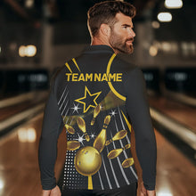 Load image into Gallery viewer, Funny Black and Gold Mens Bowling Polo, 1/4 Zip Shirts Custom Bowling outfit men Team Jerseys NQS9712