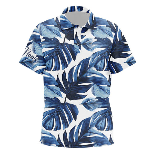 Kid golf polos shirt custom blue monstera leaf pattern golf tops for Kid, gifts for the golfers NQS7637