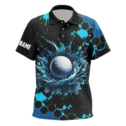 Kid golf polos shirts custom black and blue watercolor Kid golf tops, gift for golf lovers NQS8070