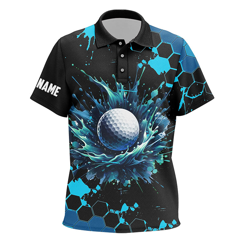 Kid golf polos shirts custom black and blue watercolor Kid golf tops, gift for golf lovers NQS8070