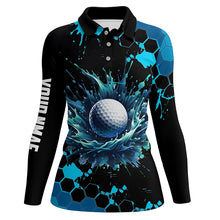 Load image into Gallery viewer, Womens golf polo shirts custom black and blue watercolor ladies golf tops, gift for golf lovers NQS8070