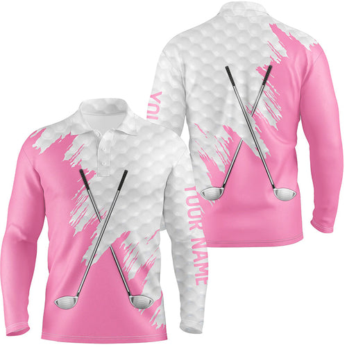 White golf ball pattern custom name golf clubs Mens golf polo shirts, team golf tops for men | Pink NQS8495