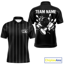 Load image into Gallery viewer, Black and White Plaid Bowling Polo, Quarter Zip shirts For Men Custom Bowling Team Uniform Jersey NQS10891