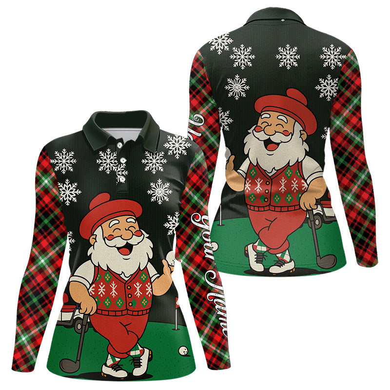 Funny Santa Golf Christmas plaid pattern polo golf shirts for women custom team ladies golf outfit NQS11077