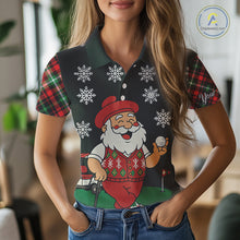Load image into Gallery viewer, Funny Santa Golf Christmas plaid pattern polo golf shirts for women custom team ladies golf outfit NQS11077