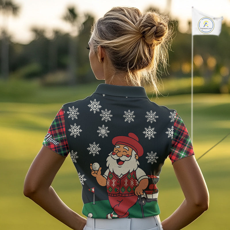 Funny Santa Golf Christmas plaid pattern polo golf shirts for women custom team ladies golf outfit NQS11077
