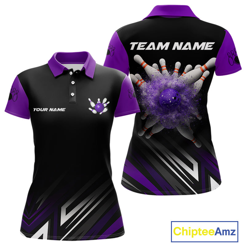 Personalized Bowling shirts for women custom Black and Purple Bowling team jerseys, gift for bowlers NQS11080