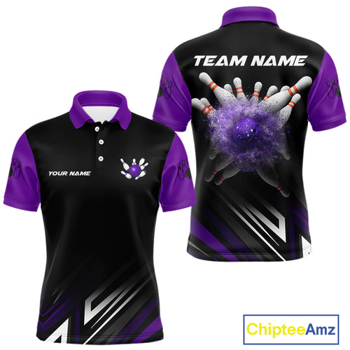 Personalized Bowling shirts for men custom Black and Purple Bowling team jerseys, gift for bowlers NQS11080
