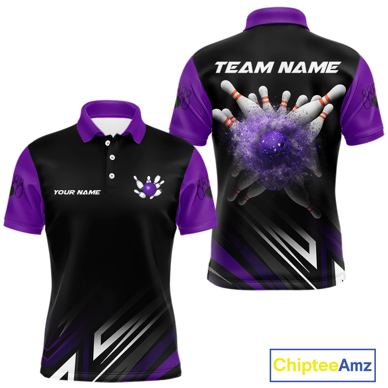Personalized Bowling shirts for men custom Black and Purple Bowling team jerseys, gift for bowlers NQS11080