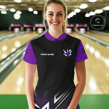 Load image into Gallery viewer, Personalized Bowling shirts for women custom Black and Purple Bowling team jerseys, gift for bowlers NQS11080