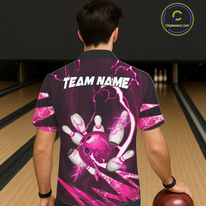 Pink Thunder Lightning bowling ball and pins jersey Custom Team Bowling Hawaiian Shirt NQS11283