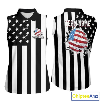 Women's Sleeveless golf polo shirts custom Red, white and black American flag Ladies Golf tops NQS11486