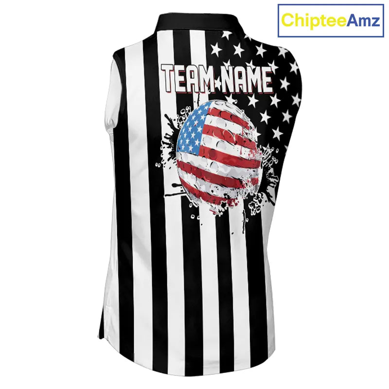 Women's Sleeveless golf polo shirts custom Red, white and black American flag Ladies Golf tops NQS11486