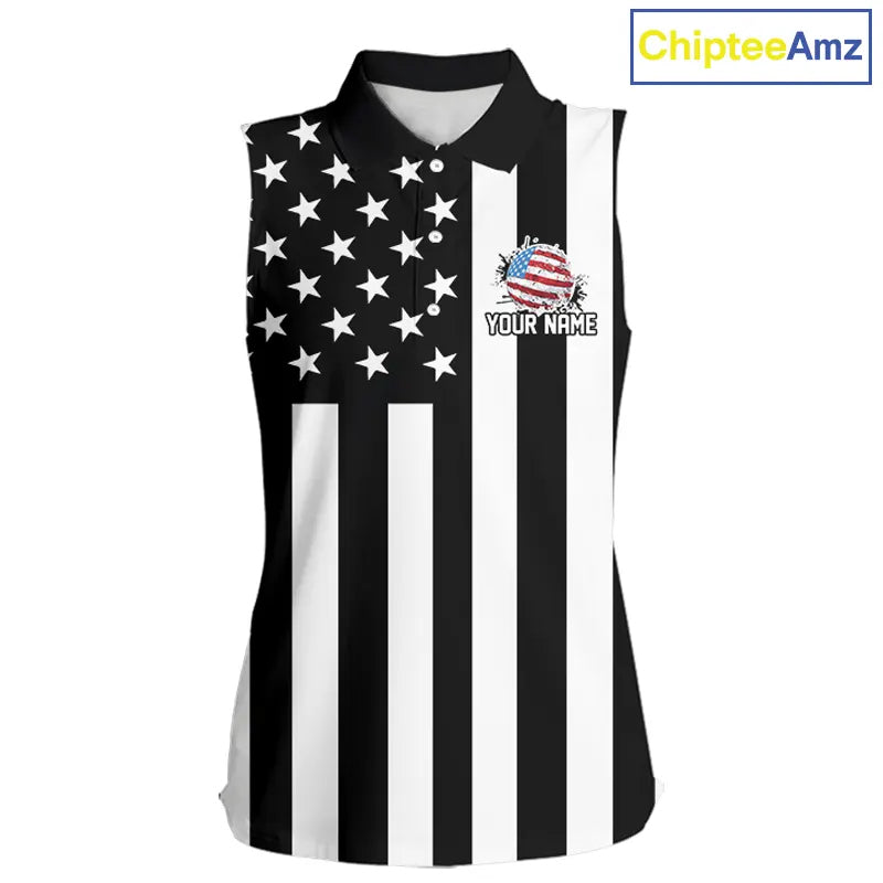 Women's Sleeveless golf polo shirts custom Red, white and black American flag Ladies Golf tops NQS11486