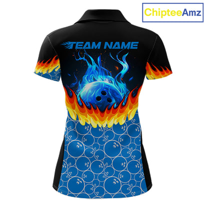 Black and Blue Camo Flame Bowling shirts for Women Custom team ladies bowling league jerseys NQS11492