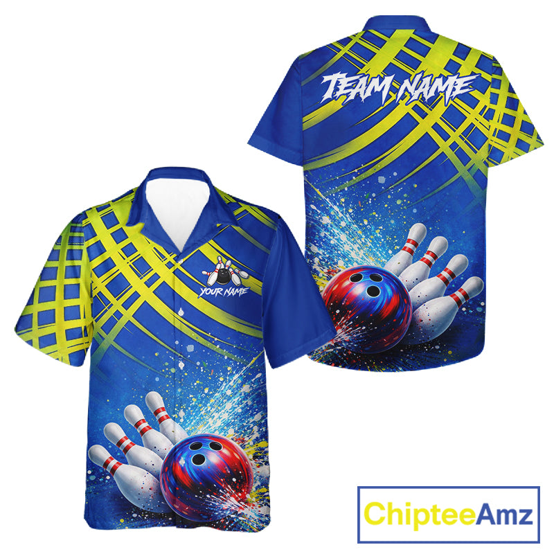 Personalized Blue And Green Hawaiian bowling shirts team league jerseys, bowling gifts for bowlers NQS11494
