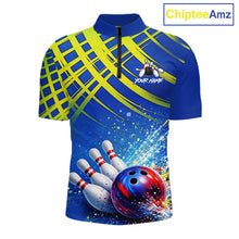 Load image into Gallery viewer, Personalized Blue And Green Bowling shirts for men bowling team league jerseys, bowling gifts for men NQS11494