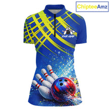 Load image into Gallery viewer, Personalized Blue And Green Bowling shirts for Women team league jerseys, bowling gifts for ladies NQS11494