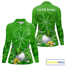 Load image into Gallery viewer, Green shamrock pattern St Patrick's Day Women's golf polo shirt custom ladies golf top, golfing gifts NQS11495