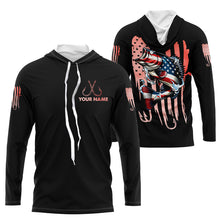 Load image into Gallery viewer, Bass Fishing American Flag patriotic Custom name long sleeves fishing shirt NQS2233
