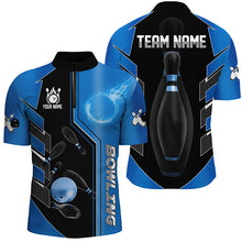 Load image into Gallery viewer, Blue And Black Bowling Shirts For Men custom bowling ball pins Team Bowling Jerseys Bowler Outfits NQS8299