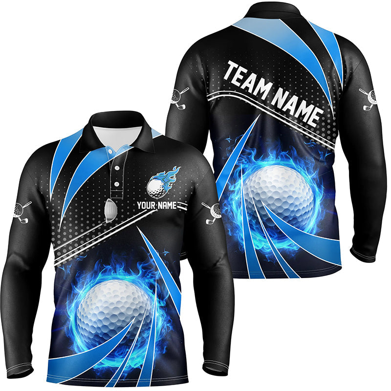 Black and Blue Fire golf ball custom Men golf polo shirts, personalized golf outfits for team men NQS8302