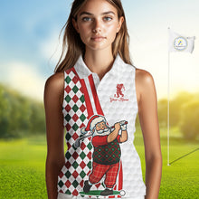 Load image into Gallery viewer, Funny Christmas Santa Sleeveless Golf polo shirt custom red, green &amp; white argyle pattern golf shirt NQS11089