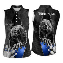 Load image into Gallery viewer, Black Bear grunge pattern Custom Womens Sleeveless Polo Shirts Bowling Team Jerseys Outfits | Blue NQS9407